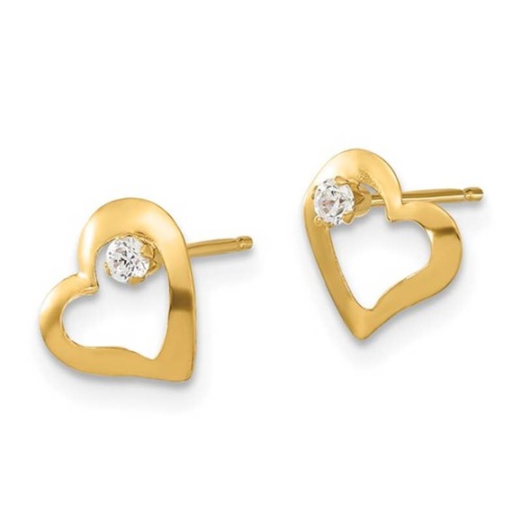 Solid 14 Yellow Gold Women's CZ Heart Earrings Anniversary Valentines Day Gift - Picture 2 of 2